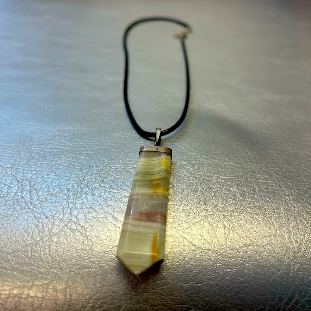 Crystal pendant with leather necklace metal clasp